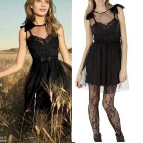 Whimsigoth Babydoll Tule Vamp Mini Dress Bow Details Women's Size Large - Picture 1 of 8